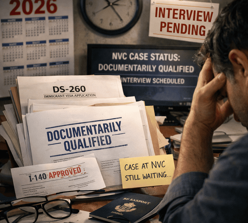 After the I-140, the case is stuck at the NVC: what does “Documentarily Qualified” mean, and why isn’t an employment-based immigration interview being scheduled?